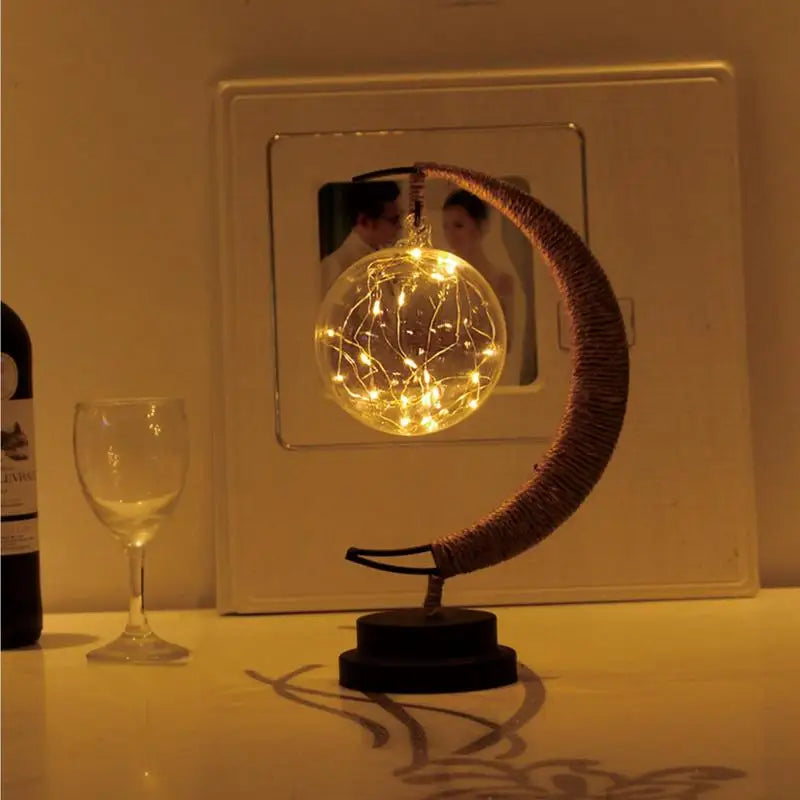 Lunar Lamp LED Decorative Light Half Moon Lamp Hanging Magical Wrought Iron Night Light Table Lamp Halloween Christmas for Home