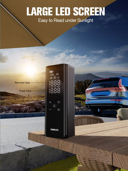 GT150 Portable Tire Inflator Car Air Compressor 150 PSI Air Pump with Pressure Gauge, 7500Mah Battery Tire Inflator W/ LED Light