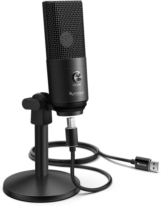 Fifine Podcast Microphone USB with Headphone Monitoring 3.5Mm Jack and Pluggable USB Connectivity Cable for Computer,Pc,Mac/Windows,Recording Voice Over, Streaming Twitch/Gaming/Youtube/Discord-K670B