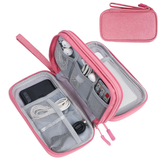 Cable Organizer Pouch, Electronic Organizer Travel Case Portable Waterproof Double Layers All-In-One Storage Bag for Cord, Charger, Phone, Earphone-Pink