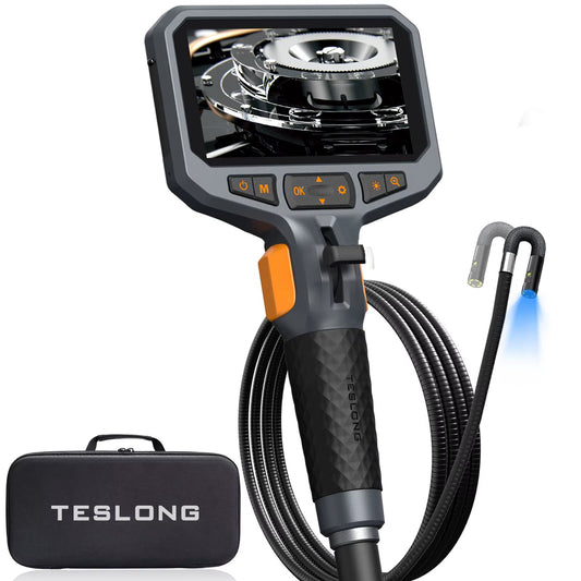 TD450S 8.5MM Dual Lens Articulating Borescope 1080P 5 Inch IPS Two Way 360° Steering Endoscope Camera 1.55M Snake Tube