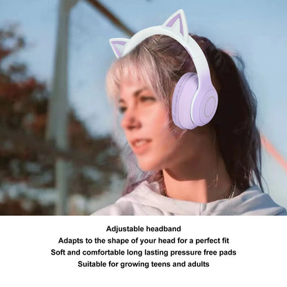 Bluetooth Headphones ABS Cat Ear Bluetooth Headphones Stable Connection Detachable Microphone with 3.5Mm Cable for Game Playing