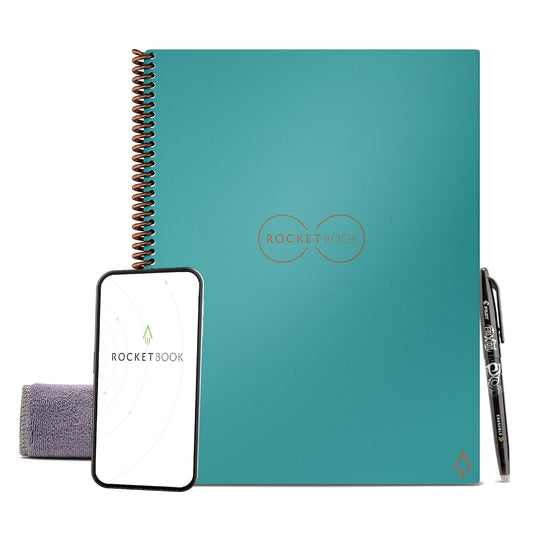 Rocketbook Core Reusable Spiral tebook, Letter Size 8.5X11, Teal - Dotted Pages, App-Connected, Erasable, Durable Cover, Ideal for School, Work, and Creative Projects