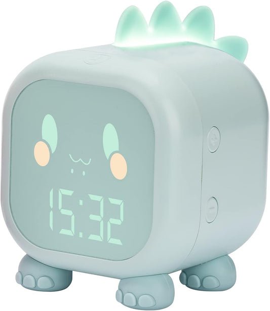 Kids Alarm Clock Children Bedroom Sleep Trainer with Snooze Wake up Light&Night Light Cute Digital Dinosaur Clock with USB for Boys Girls Gifts