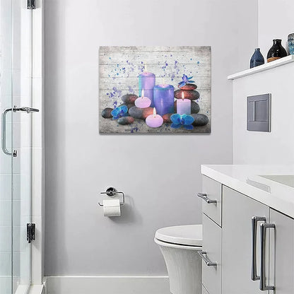 Farmhouse Bathroom Wall Decor Zen Stone Bathroom Pictures for Wall Rustic Purple Bathroom Canvas Wall Art Spiritual Meditation Painting Country Prints Modern Framed Home Spa Decoration 16"X12"