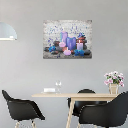 Farmhouse Bathroom Wall Decor Zen Stone Bathroom Pictures for Wall Rustic Purple Bathroom Canvas Wall Art Spiritual Meditation Painting Country Prints Modern Framed Home Spa Decoration 16"X12"