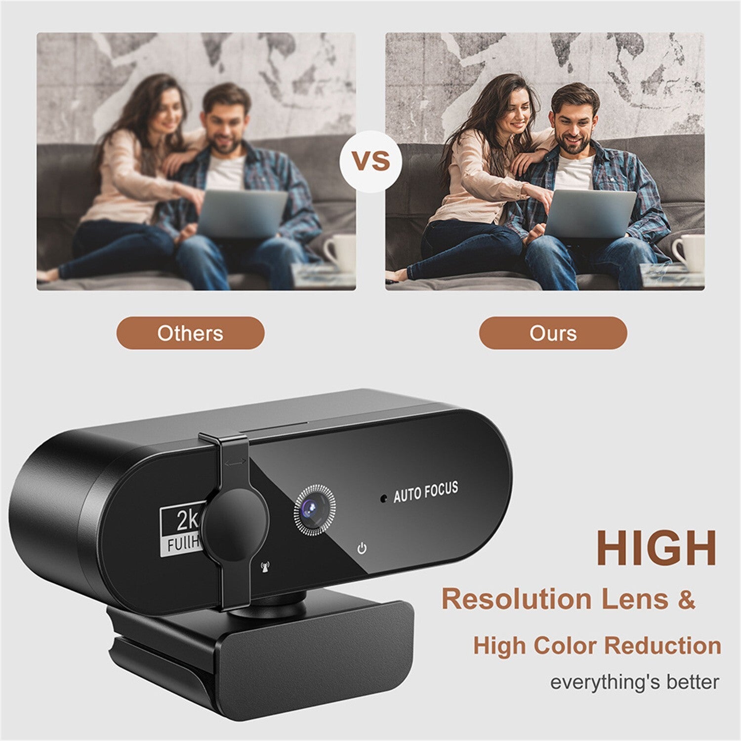 2K HD Web Camera with Microphone Ring Light Autofocus Pro Computer Gaming Webcam