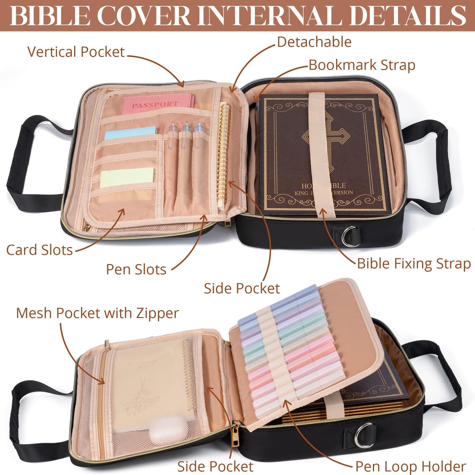 Bible Cover for Women Bible Case, Large Bible Bag W/Shoulder Strap, Bible Stu...