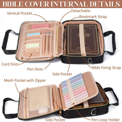 Bible Cover for Women Bible Case, Large Bible Bag W/Shoulder Strap, Bible Stu...