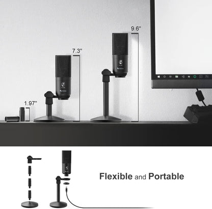 Fifine Podcast Microphone USB with Headphone Monitoring 3.5Mm Jack and Pluggable USB Connectivity Cable for Computer,Pc,Mac/Windows,Recording Voice Over, Streaming Twitch/Gaming/Youtube/Discord-K670B