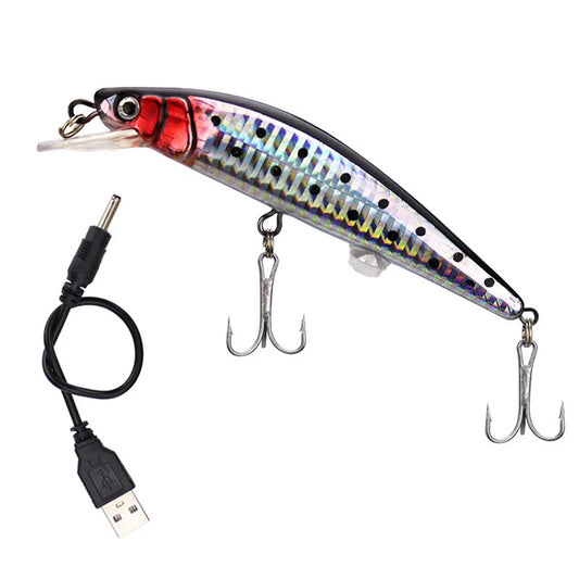 Simulated Fishing Lures Bait Electric Life-Like Vibrate Fishing Lures USB Rechargeable Flashing LED Light Throw Luminous Bait