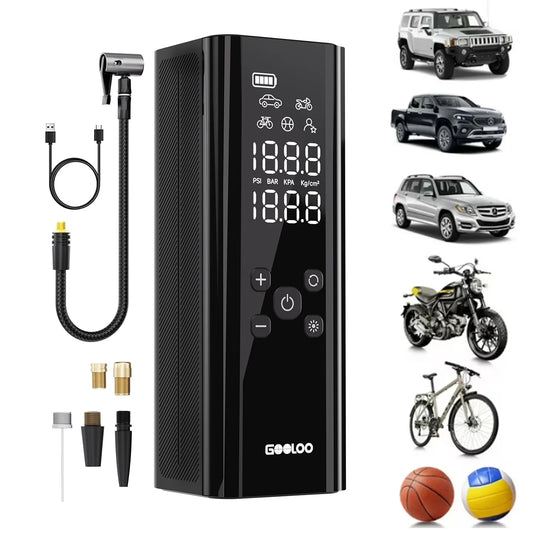 GT150 Portable Tire Inflator Car Air Compressor 150 PSI Air Pump with Pressure Gauge, 7500Mah Battery Tire Inflator W/ LED Light