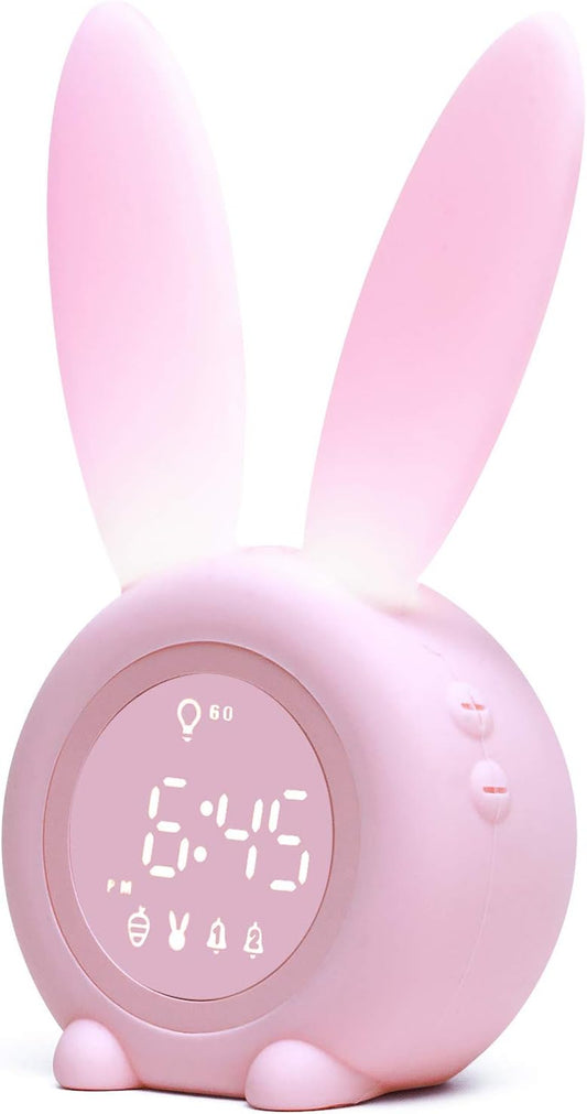 Kids Alarm Clock,Night Light for Kids, 5 Ringtones,Touch Control and Digital Thermometer,Sleep Timer with 2000Mah Rechargeable Clocks for Kids Room