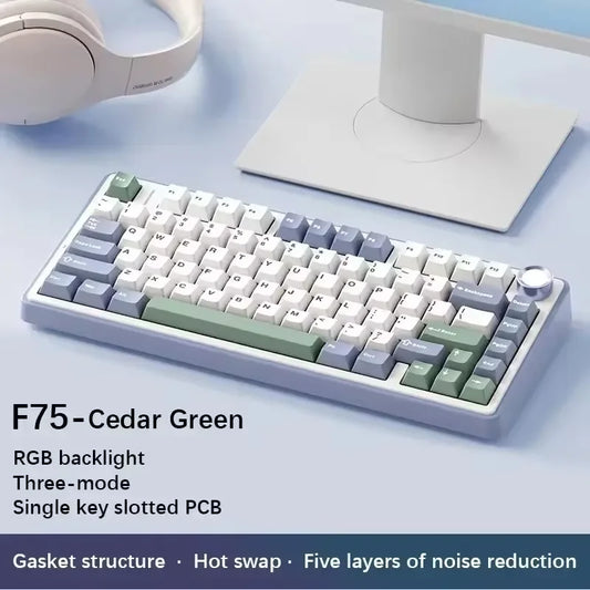 Gaming Mechanical Keyboard AULA F75 2.4G Wireless/Bluetooth/Wired RGB Customized 75% Layout Gasket Structure Gaming Accessories