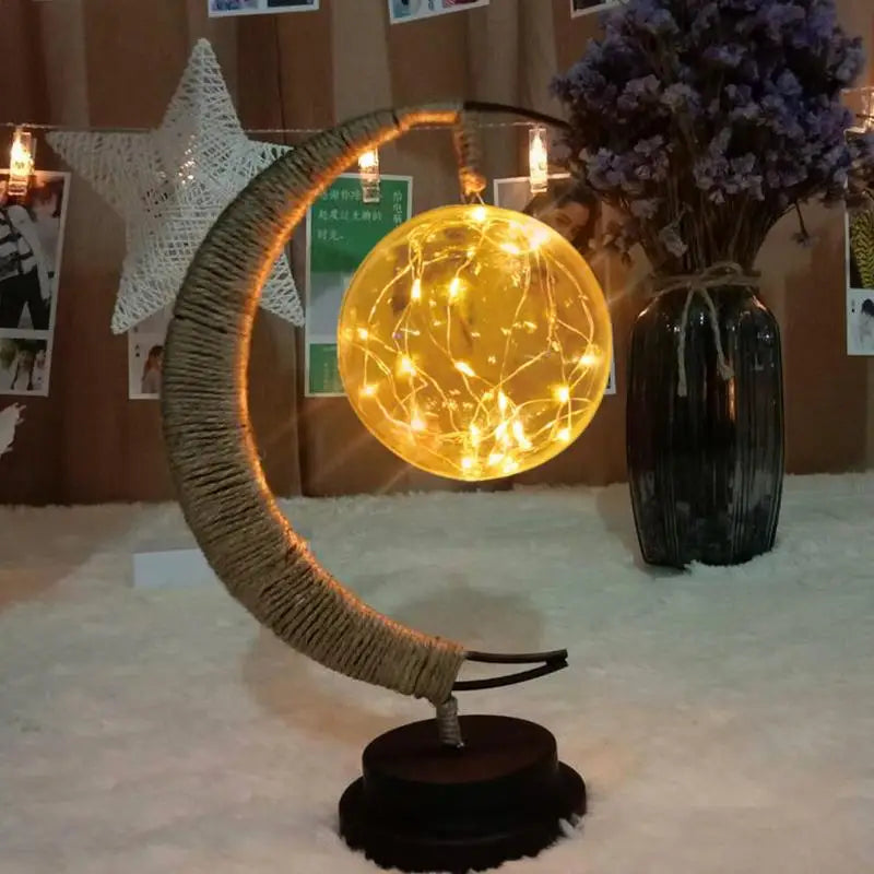Lunar Lamp LED Decorative Light Half Moon Lamp Hanging Magical Wrought Iron Night Light Table Lamp Halloween Christmas for Home