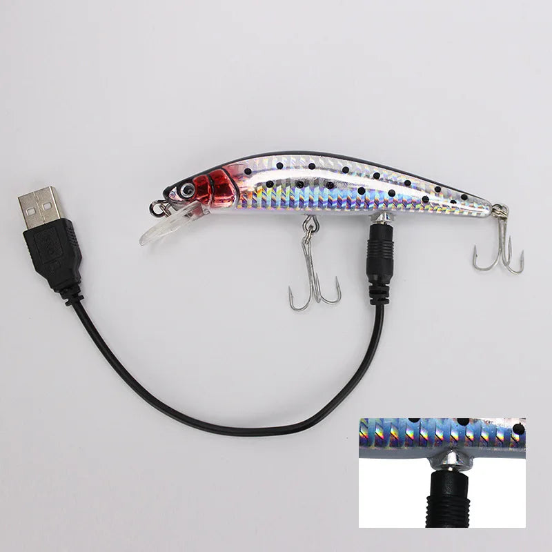 Simulated Fishing Lures Bait Electric Life-Like Vibrate Fishing Lures USB Rechargeable Flashing LED Light Throw Luminous Bait
