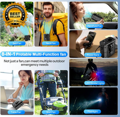 20000Mah Portable Waist Fan Clip Belt Shirt Body Rechargeable Battery 5 Speeds
