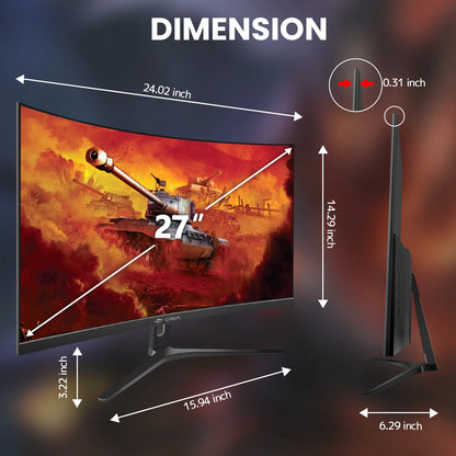 27" 165Hz/180Hz Curved Gaming Monitor - FHD 1080P,Freesync,1800R Frameless Computer Monitor, 1Ms GTG, DP&HDMI Port, Black