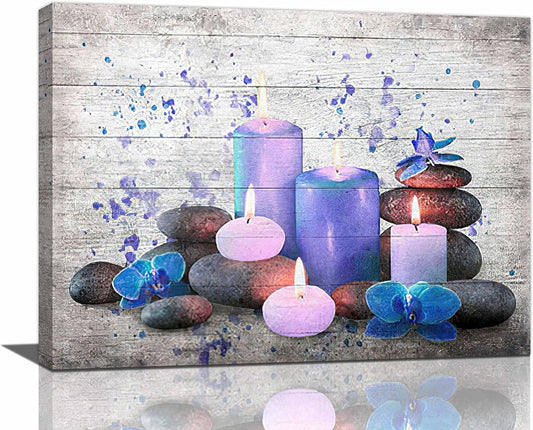 Farmhouse Bathroom Wall Decor Zen Stone Bathroom Pictures for Wall Rustic Purple Bathroom Canvas Wall Art Spiritual Meditation Painting Country Prints Modern Framed Home Spa Decoration 16"X12"