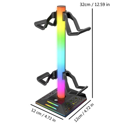 RGB Gaming Headphones Stand,  1 Pack Controller Stand USB Ports Headset Stand with 10 Light Modes and Non-Slip Rubber, Suitable for All Earphone Accessories, Gift for Husband, Kids, Boyfriend