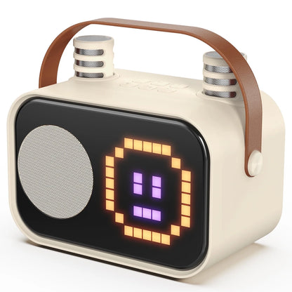 Karaoke Machine, Mini Karaoke Machine for Adult, 15 Animation Display Modes, 4 Funny Magic Voice, Beige