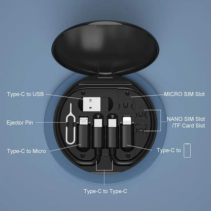 USB Type C Data Cable Set PD 60W Multifunctional Fast Charging for Iphone Xiaomi Charger Storage Box Adapter Card Pin Travel Box