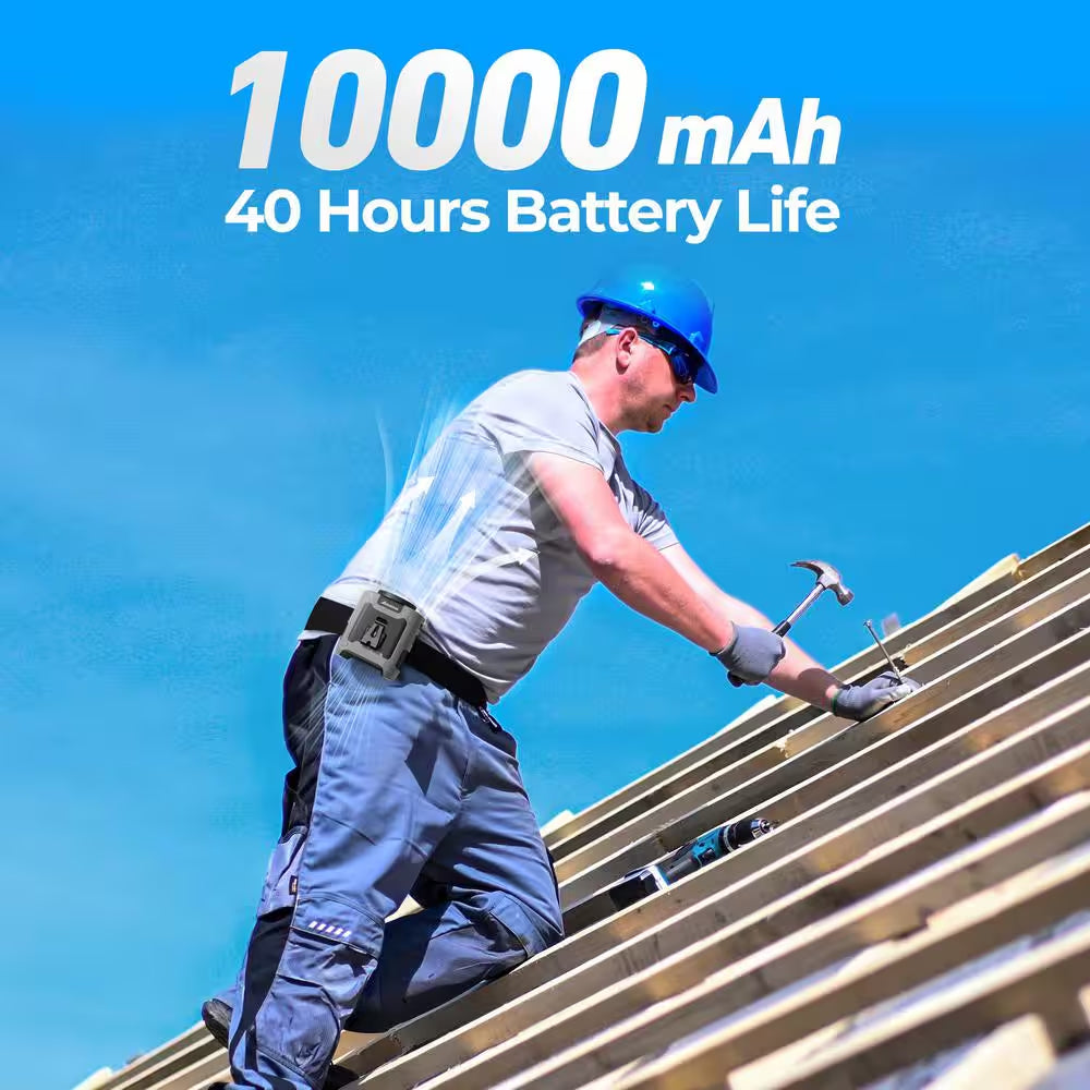 40H 10000Mah Portable Waist Fan Clip On, 16000 RPM Ventilation Accessories for Outdoor Jobsite Camping Travel