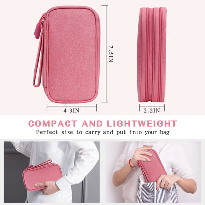 Cable Organizer Pouch, Electronic Organizer Travel Case Portable Waterproof Double Layers All-In-One Storage Bag for Cord, Charger, Phone, Earphone-Pink