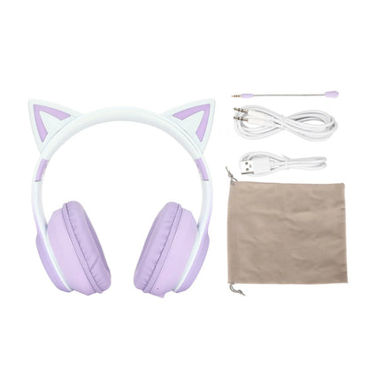 Bluetooth Headphones ABS Cat Ear Bluetooth Headphones Stable Connection Detachable Microphone with 3.5Mm Cable for Game Playing