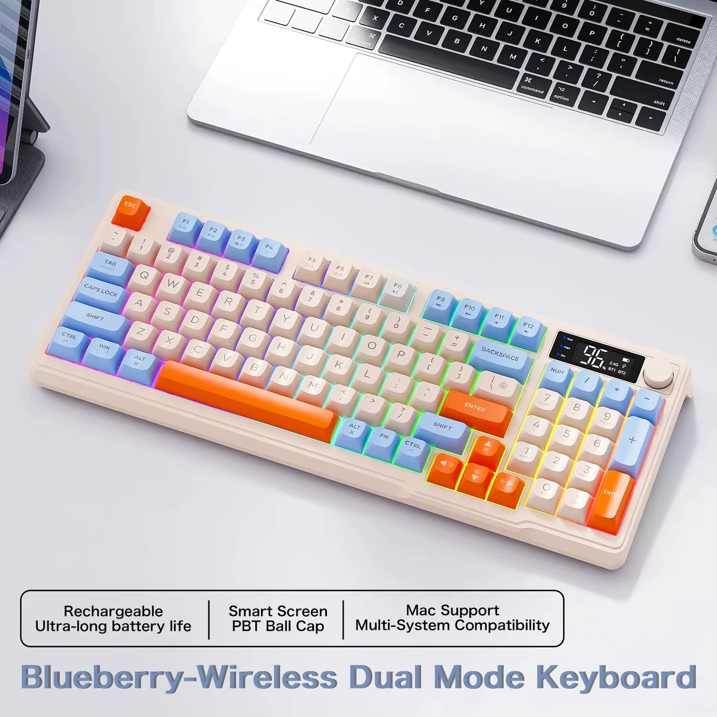 M96 Wireless Keyboard with Screen,Gaming Keyboard Bluetooth Dual-Mode Connection,Multi-Device Linking,Ergonomic