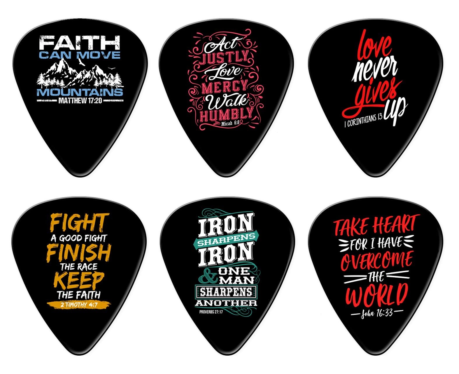 Bible Quote Guitar Picks Set of 12 Medium Gauge Celluloid Inspirational Picks