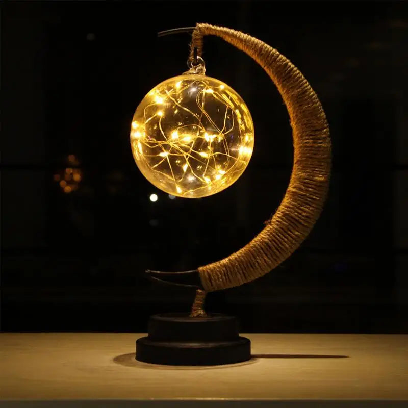 Lunar Lamp LED Decorative Light Half Moon Lamp Hanging Magical Wrought Iron Night Light Table Lamp Halloween Christmas for Home