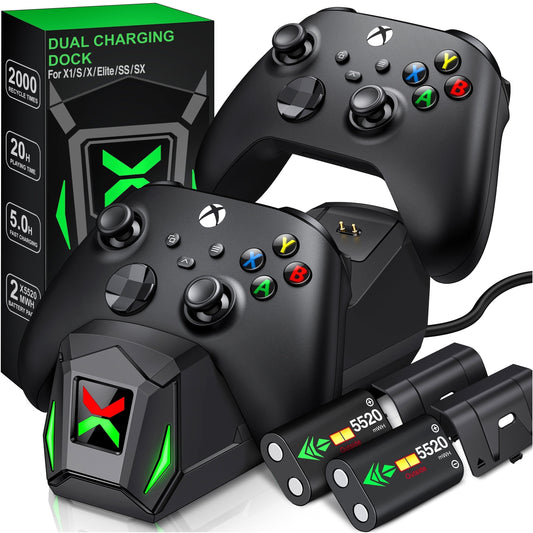 for Xbox Controller Charger Station with 2*5220Mwh Rechargeable Battery Pack for Xbox Series X/ Series S/Xbox One(All Models), Black