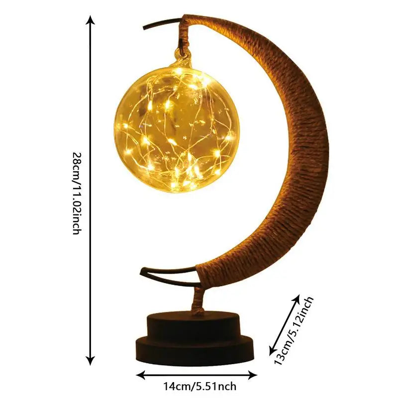 Lunar Lamp LED Decorative Light Half Moon Lamp Hanging Magical Wrought Iron Night Light Table Lamp Halloween Christmas for Home