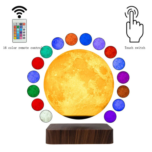 16 Colors Magnetic Levitation Moon Lamp Touch Floating 3D LED Printing Bedroom Bedside Atmosphere Desk Lamp Friends Gift