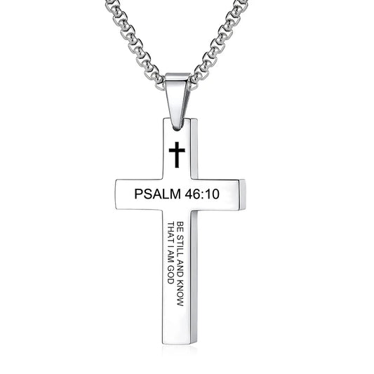 Christian Bible Verse Cross Pendant Necklace Stainless Steel Religious Scripture Prayer Jewelry Gifts