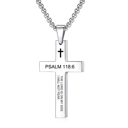 Christian Bible Verse Cross Pendant Necklace Stainless Steel Religious Scripture Prayer Jewelry Gifts