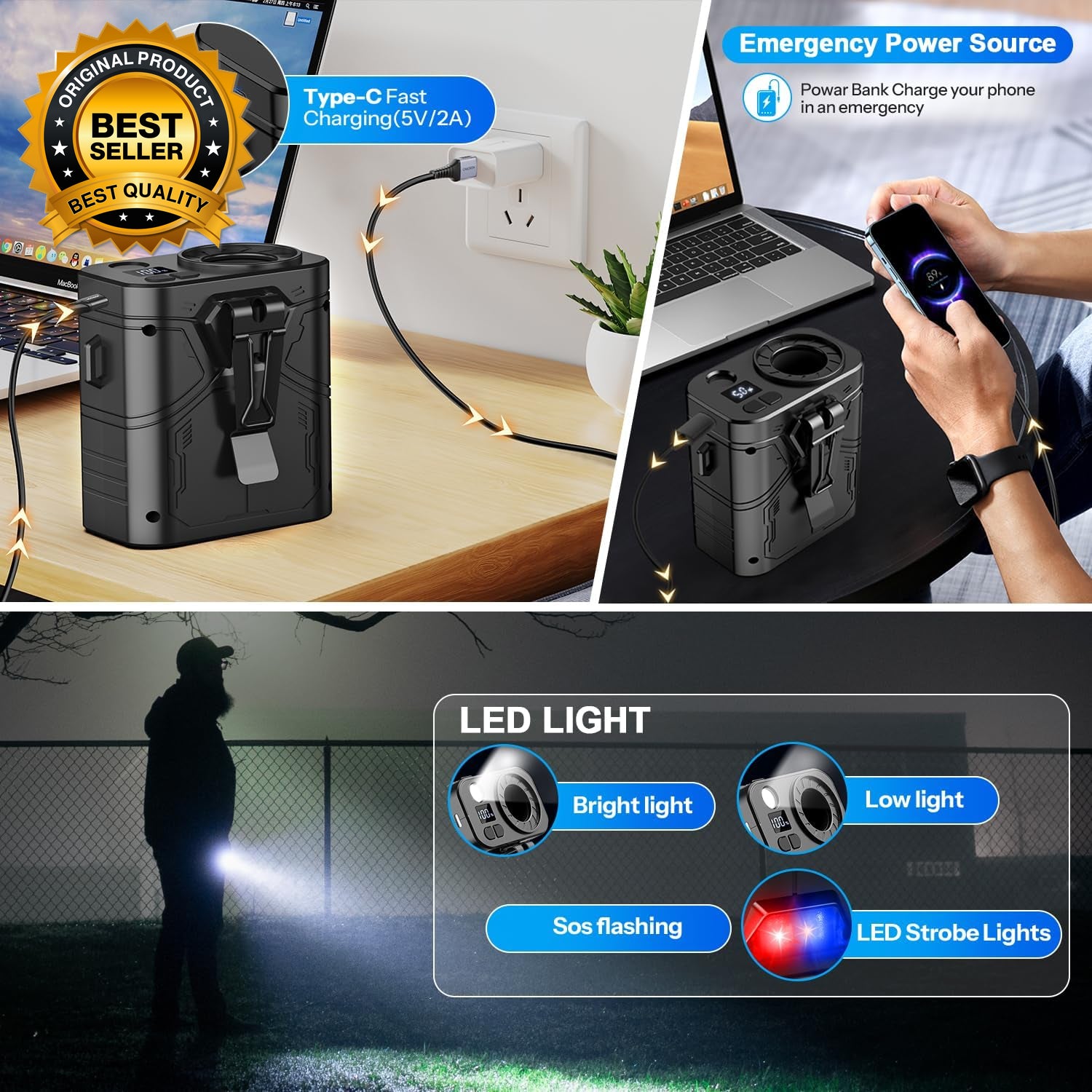 20000Mah Portable Waist Fan Clip Belt Shirt Body Rechargeable Battery 5 Speeds