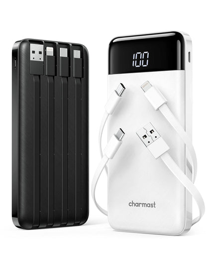 2 Packs Portable Chargers with Built in Cables, 2PCS Slim 10000Mah Travel Ess...