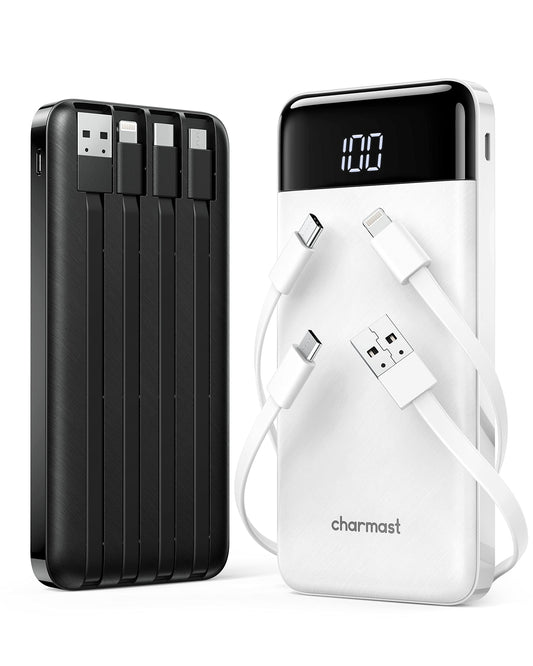 2 Packs Portable Chargers with Built in Cables, 2PCS Slim 10000Mah Travel Ess...