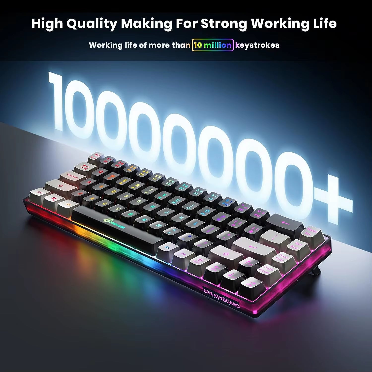 Wireless Gaming Keyboard Rechargeable Backlit Gaming Keyboard 68 Keys English/Spanish Layout 2.4G Keyboard for PC