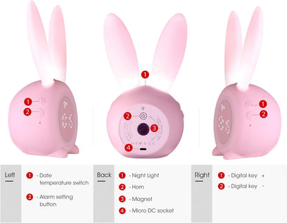 Kids Alarm Clock,Night Light for Kids, 5 Ringtones,Touch Control and Digital Thermometer,Sleep Timer with 2000Mah Rechargeable Clocks for Kids Room
