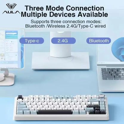 Gaming Mechanical Keyboard AULA F75 2.4G Wireless/Bluetooth/Wired RGB Customized 75% Layout Gasket Structure Gaming Accessories