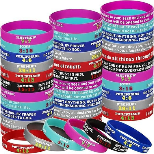 48 Pcs Christian Rubber Bracelets Religious Bracelets Silicone Bracelet Rubber