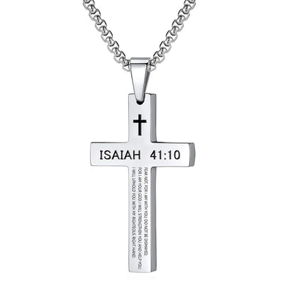 Christian Bible Verse Cross Pendant Necklace Stainless Steel Religious Scripture Prayer Jewelry Gifts