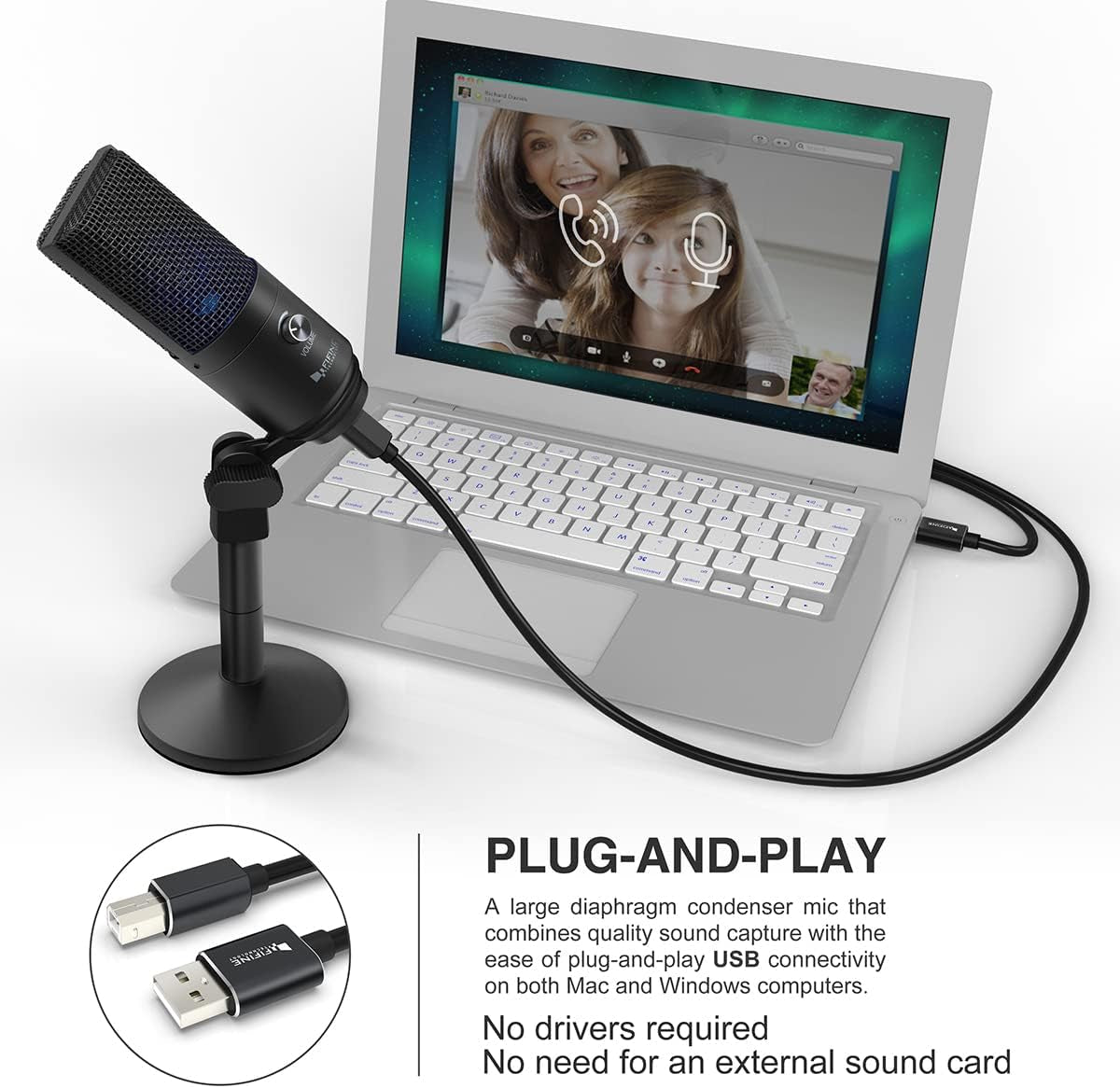 Fifine Podcast Microphone USB with Headphone Monitoring 3.5Mm Jack and Pluggable USB Connectivity Cable for Computer,Pc,Mac/Windows,Recording Voice Over, Streaming Twitch/Gaming/Youtube/Discord-K670B