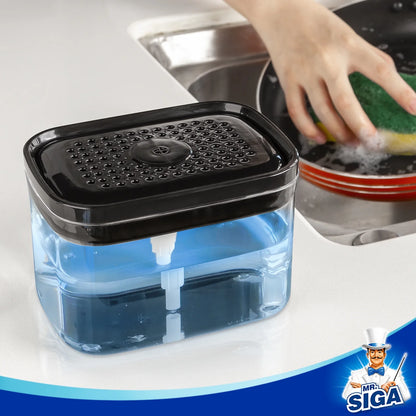 2 in 1 Premium Dish Soap Dispenser and Sponge Holder for Kitchen, Dishwashing Soap Pump Dispenser for Kitchen Countertop, Black