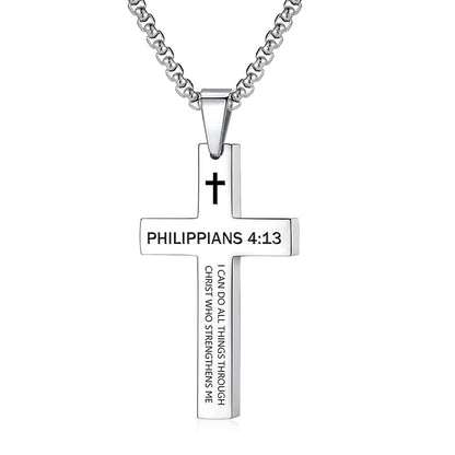 Christian Bible Verse Cross Pendant Necklace Stainless Steel Religious Scripture Prayer Jewelry Gifts