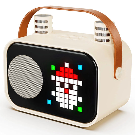 Karaoke Machine, Mini Karaoke Machine for Adult, 15 Animation Display Modes, 4 Funny Magic Voice, Beige