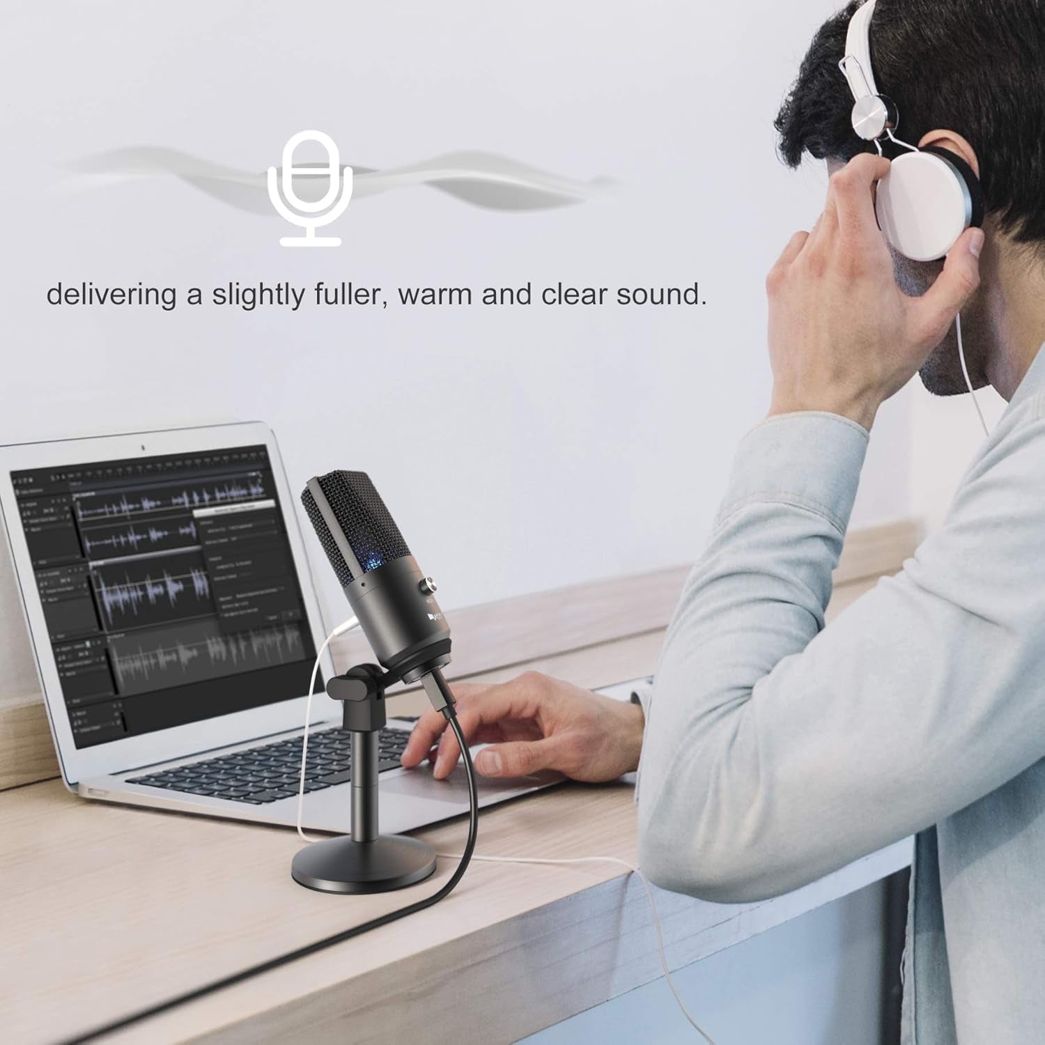 Fifine Podcast Microphone USB with Headphone Monitoring 3.5Mm Jack and Pluggable USB Connectivity Cable for Computer,Pc,Mac/Windows,Recording Voice Over, Streaming Twitch/Gaming/Youtube/Discord-K670B